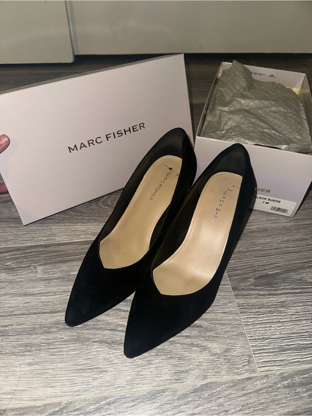 Marc Fisher Black Suede Pointed Pumps